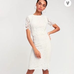 Lulu’s Devotion White Lace Short Sleeve Midi Dress